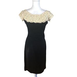 Vtg 60's LBD Evening Dress Black Sheath 6 Off The Shoulder Lace Trim Prop